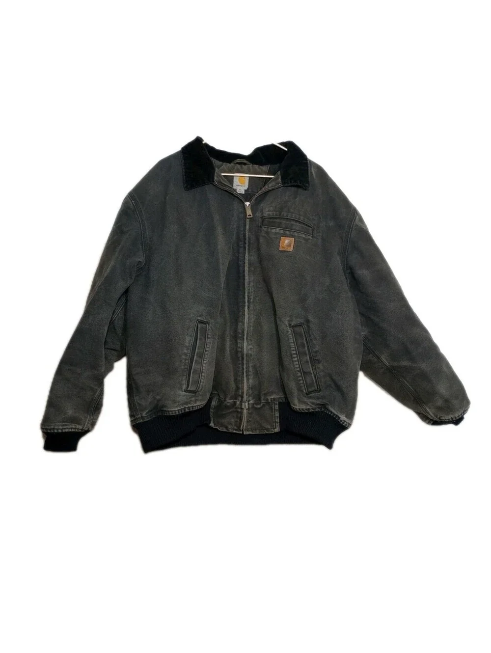 Vtg Carhartt Jacket 101228 BANGSTON Lined Men's Corduroy Collar Distressed Gray